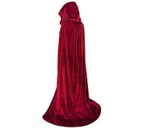 MAKFORT Mantello in velluto con cappuccio, mantello per Halloween, cosplay, strega, mago, Natale, gioco di ruolo, per adulti, bordeaux, 170 cm