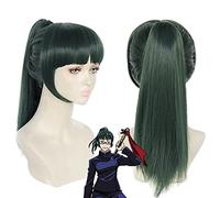 Maki Zenin Verde Scuro Coda di Cavallo Parrucca Cosplay Resistente Al Calore Capelli Sintetici Jujutsu Kaisen Parrucche Del Partito Delle Donne
