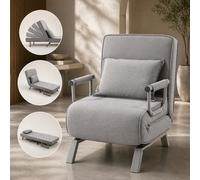 Makika Poltrona Letto Singolo Poltroncina Pieghevole Divano Braccioli Grigio