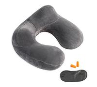 Makimoo Cuscino da viaggio gonfiabile, supporto per il collo, per viaggi, aerei, auto e ufficio, con borsa compatta per il trasporto, morbido rivestimento in velluto lavabile, ideale per adulti