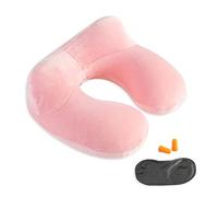 Makimoo Cuscino da viaggio gonfiabile, supporto per il collo, per viaggi, aerei, auto e ufficio, con borsa compatta per il trasporto, morbido rivestimento in velluto lavabile, ideale per adulti che