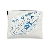 Making Waves - Trousse per trucchi vintage, retrò, da donna, organizer portatile in tela con cerniera, borsa da toilette da viaggio estiva, Crema, 7x9 Inch, Onde