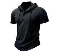 MakingDa Athletic Manica Corta con Cappuccio Uomini Moda Allenamento Palestra Pullover Camicia con Cappuccio Pulsante Muscle Fit Estate Felpa Leggera Boxing Hiking Sport Hoodys T-Shirt Nero M