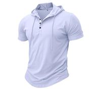 MakingDa Athletic Manica Corta con Cappuccio Uomini Moda Allenamento Palestra Pullover Camicia con Cappuccio Pulsante Muscle Fit Estate Felpa Leggera Hip Hop Running Sport Hoodys T Shirt Bianco M