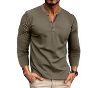 MakingDa Camicia da Uomo Henley, a Maniche Lunghe, con Bottoni, Vintage, Regular Fit, Collo Arrotondato, Camicia Casual, per Golf, Classica, Morbida, Traspirante, Leggera, per Lavoro, Palestra