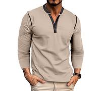 MakingDa Camicia da Uomo Henley, a Maniche Lunghe, con Bottoni, Vintage, Regular Fit, Collo Arrotondato, Camicia Casual, per Golf, Classica, Morbida, Traspirante, Leggera, per Lavoro, Palestra