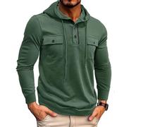 MakingDa Felpa con cappuccio da uomo a maniche lunghe con bottoni e tasche sul petto, vestibilità regolare, per allenamento, palestra, morbida, leggera, da corsa, sport, streetwear, alla moda, con