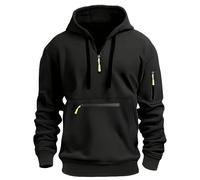 MakingDa Felpa con cappuccio da uomo con zip 1/4, tasca con cerniera, cordoncino, pile, maniche lunghe, top tuta, polsini, magliette sopra la testa, con cappuccio, vestibilità slim, moda casual