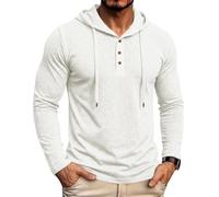 MakingDa Henley - Felpa con cappuccio da uomo, a maniche lunghe, con bottoni, stile casual