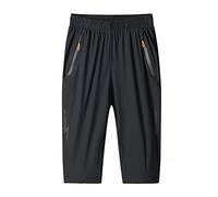MakingDa pantaloncini da uomo a 3 4 pantaloni da jogging capri casual sportivi estivi con cerniera per palestra corsa allenamento elastico in vita sotto al ginocchio con tasca con zip Nero XL