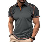 MakingDa Polo Uomo Manica Corta Con Blocchi di Colore Bottoni Tinta Unita Scollo a V Informale Estate Magliette Polo Corsa Muskel Slim Fit Leggero Lavoro Sportiva Polo Colletto Camicia Grigio scuro XL