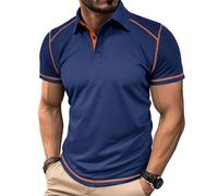 MakingDa Polo Uomo Manica Corta con Blocchi di Colore Bottoni Tinta Unita Scollo a V Informale Estate Magliette Polo Corsa Muskel Slim Fit Leggero Lavoro Sportiva Polo Colletto Camicia Blu XXL