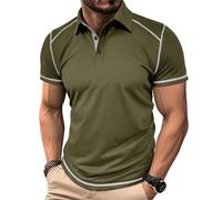 MakingDa Polo Uomo Manica Corta con Blocchi di Colore Bottoni Tinta Unita Scollo a V Informale Estate Magliette Polo Corsa Muskel Slim Fit Leggero Lavoro Sportiva Polo Colletto Camicia Verde L