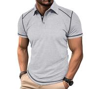 MakingDa Polo Uomo Manica Corta con Blocchi di Colore Bottoni Tinta Unita Scollo a V Informale Estate Magliette Polo Corsa Muskel Slim Fit Leggero Lavoro Sportiva Polo Colletto Camicia Grigio L