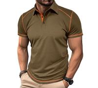 MakingDa Polo Uomo Manica Corta con Blocchi di Colore Bottoni Tinta Unita Scollo a V Informale Estate Magliette Polo Corsa Muskel Slim Fit Leggero Lavoro Sportiva Polo Colletto Camicia Kaki M