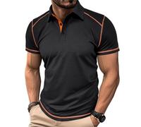 MakingDa Polo Uomo Manica Corta con Blocchi di Colore Bottoni Tinta Unita Scollo a V Informale Estate Magliette Polo Corsa Muskel Slim Fit Leggero Lavoro Sportiva Polo Colletto Camicia Nero L