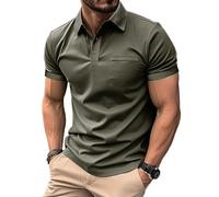 MakingDa Polo Uomo Manica Corta Tasche Finte Bottoni Solido Scollo a V Solido Informale Estate Polo Colletto Camicia Corsa Muskel Regolare Leggero Lavoro Sportivo Maglia Corta Uomo Verde XXL