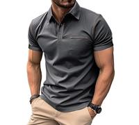 MakingDa Polo Uomo Manica Corta Tasche Finte Bottoni Solido Scollo a V Solido Informale Estate Polo Colletto Camicia Corsa Muskel Regolare Leggero Lavoro Sportivo Maglia Corta Uomo Grigio Scuro M