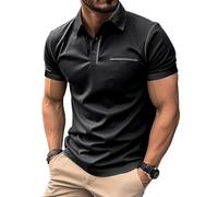 MakingDa Polo Uomo Manica Corta Tasche Finte Bottoni Solido Scollo a V Solido Informale Estate Polo Colletto Camicia Corsa Muskel Regolare Leggero Lavoro Sportivo Maglia Corta Uomo Grigio Nero XXL