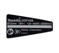 Makita 814Y91-3 Targhetta per modello DDF458 Combi, Trapano e Cacciavite