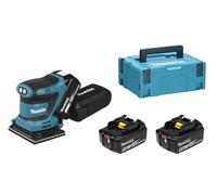 Makita DBO480RTJ - Levigatrice per finitura LXT agli ioni di litio da 18 V, completa di 2 batterie da 5,0 Ah e caricabatterie forniti in una custodia Makpac
