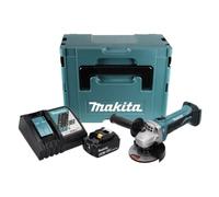 Makita DGA 452 RT1J - Smerigliatrice angolare a batteria 18 V 115 mm + 1 batteria 5,0 Ah + caricatore + Makpac, blu, nero, argento