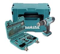 Makita DHP 453 ZJ - Trapano avvitatore a percussione a batteria, 18 V, 42 Nm, in Makpac + 100 pezzi, set di punte e chiavi a bussola, senza batteria, senza caricatore
