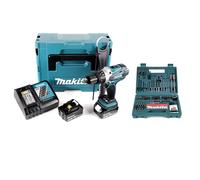 Makita DHP 458 RTJ - Trapano avvitatore a percussione a batteria, 18 V, 91 Nm, in Makpac + 2 batterie da 5,0 Ah + caricatore + Makita Bit e set di punte da 100 pezzi