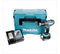 Makita DHP 482 RF1J - Trapano avvitatore a percussione, a batteria agli ioni di litio, 18 V, in valigetta Makpac + 1 batteria BL 1830 3,0 Ah + caricatore DC 18 RC