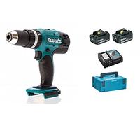 Makita DHP453RFJ Trapano avvitatore con percussione 2x18V 3Ah Li-ion + valigetta Makpac + caricabatterie, Nro/Verde