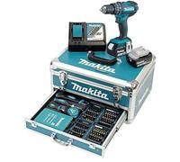 Makita DHP482RFX9 - Trapano avvitatore a percussione 18 V/3,0 Ah, 2 batterie e caricatore in valigetta di alluminio, petrolio, 96 pezzi
