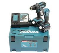 Makita DLX2497J - Kit combinato batteria 18 V (DHP482 + DML815), 3 Ah, 2 batterie ricaricabili in MAKPAC, nero, petrolio