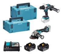 MAKITA DLX2552TJ, Kit Combo 18 V con Trapano DHP492 e Smerigliatrice DGA504, 2 Batterie 5,0 Ah, Valigetta Makpac