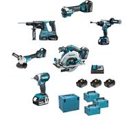 Makita DLX6126JX1 Combo Kit Trapano Avvitatore Tassellatore Avvitatore Impulsi Sega circ.Ø165 Smerigl.ang. Ø125 3x3Ah 4xMAKPAC