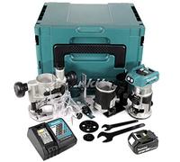 Makita DRT 50 RT1J X2 18 V batteria agli ioni di litio Brushless Fresa multifunzione in Makpac con moduli di fresatura + 1 batteria 5,0 + caricatore