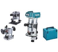 Makita DRT50ZJX2 - Fresatrice/Rifilatore 18V, 3 basi, Senza batterie, Nero