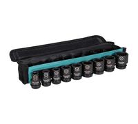 Makita E-16601 Impact Black - Set di bussole da 1/2", 8 pezzi, in borsa, SW10 - SW27, con O-ring e perni, cromo-molibdeno, bussole, lunghezza 38 mm