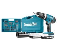 Makita Hp457Dwe10 Trapano Avvitatore con Percussionne 2X18 V 1,3Ah Li, 74 Accessori e Valigetta, Blu