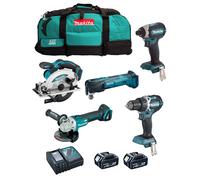 MAKITA Kit DLX5021TX1 (DDF484 + DGA504 + DSS610 + DTD153 + DTM51 + 2 x 5,0 Ah + DC18RC + LTX600)