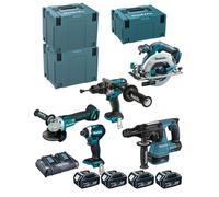 MAKITA Kit DLX5038PTJ (DHP481 + DTD154 + DGA506 + DHR243 + DHS680 + 4 x 5,0 Ah + DC18RD + MAKPAC 3 + 2 x MAKPAC 4)