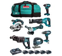 MAKITA Kit DLX7013PT1 (DDF482 + DGA504 + DHR202 + DJR186 + DJV180 + DSS610 + DTD152 + 5 x 5,0 Ah + DC18RD + LXT600)