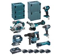 MAKITA Kit DLX7014PTJ (DDF484+DTD154 +DGA506+DHR243 +DTM51+DJV182 +DHS680 + 5x5,0Ah +DC18RD + 2xMAKPAC 2 +MAKPAC 3 + 2xMAKPAC 4)