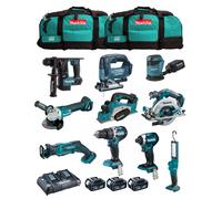 MAKITA Kit MK1004 (DHP484+ DTD154+ DHR171+ DGA504+ DJR183+ DBO180+ DJV182+ DHS680+ DML801+ DKP180+ 3x5,0Ah + DC18RD+ 2xLXT600)