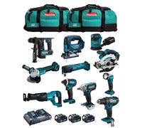 MAKITA Kit MK1101 (DDF482+DHR171+ DGA504+ DTD152+ DJV182+ DSS610+ DJR186+ DBO180+ DTM51+ DML802+ DTW190+3x5,0Ah+DC18RD+2xLXT600)