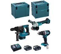 MAKITA Kit MK311RTJ (DHR243 + DHP484 + DGA504 + 2 x 5,0 Ah + DC18RC + MAKPAC 2 + MAKPAC 3 + MAKPAC 4)
