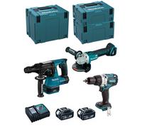 MAKITA kit MK312RTJ (DHR243 + DHP481 + DGA504 + 2 x 5,0 Ah + DC18RC + MAKPAC 2 + MAKPAC 3 + MAKPAC 4)