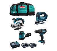 MAKITA kit MK404 (DHP482 + DSS610 + DJV182 + DBO180 + 2 x 5,0 Ah + DC18RC + LXT600)