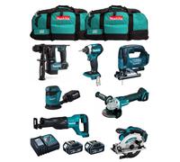 Makita kit mk704 (dhr171 + dga504 + dtd154 + djr186 + djv182 + dss610 + dbo180 + 2 x 5,0 ah + dc18rc + 2 x lxt600) 8435587916420