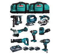 MAKITA Kit MK801 (DDF482 + DHR171 + DGA504 + DTD152 + DJV182 + DSS610 + DJR186 + DBO180 + 3 x 5,0 Ah + DC18RD + 2 x LXT600)