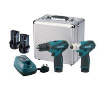Makita LCT204 Combo Kit DF330D TD090D 10,8V con 2x Custodia Caricabatterie Ba...